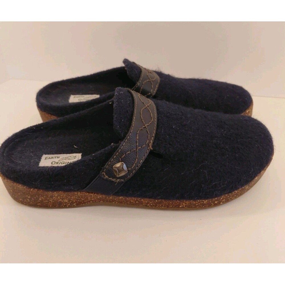 Earth Origins Dark Blue Size 7.5 Janet Slip-on Fabric Mules Clogs